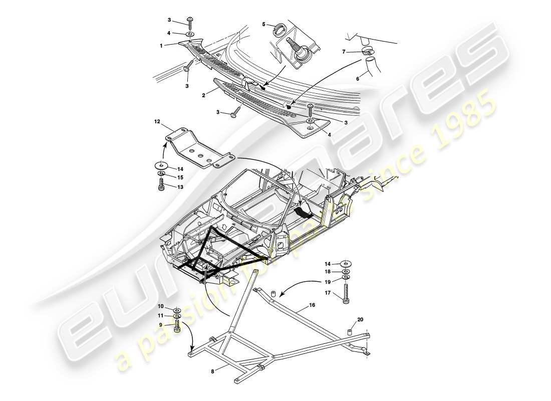 aston martin v8 volante (1997) diagrama de piezas de accesorios para la carrocería