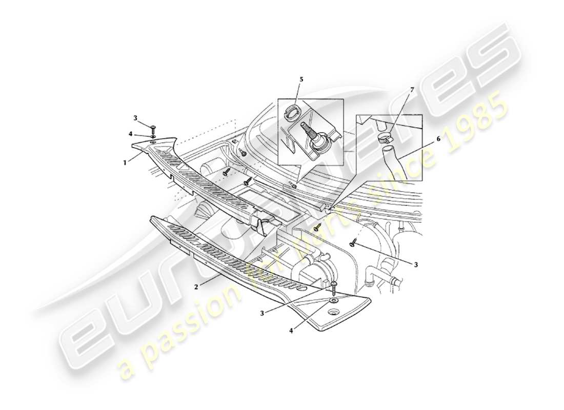 aston martin v8 coupe (2000) diagrama de piezas de accesorios para la carrocería