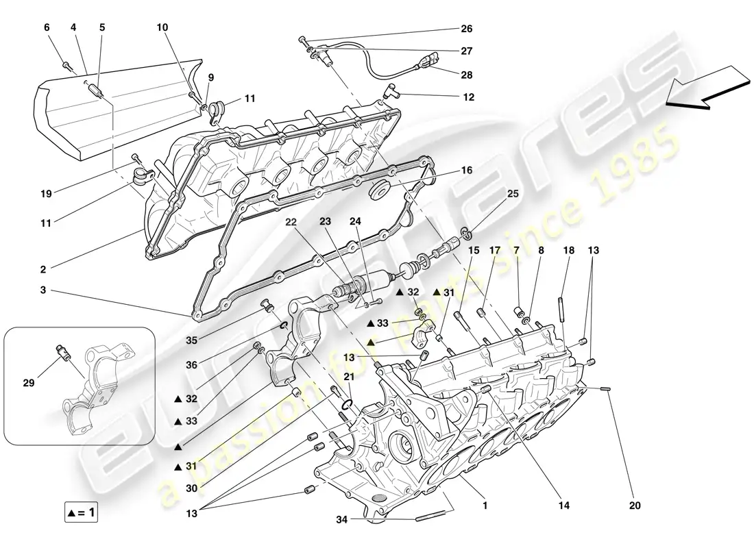 ferrari f430 spider (usa) culata del lado derecho diagrama de piezas