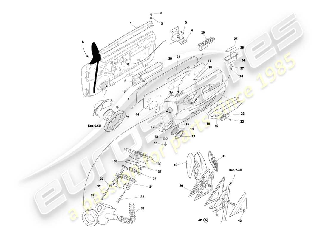 aston martin db7 vantage (1999) diagrama de piezas de marcos de puertas, accesorios y sellos