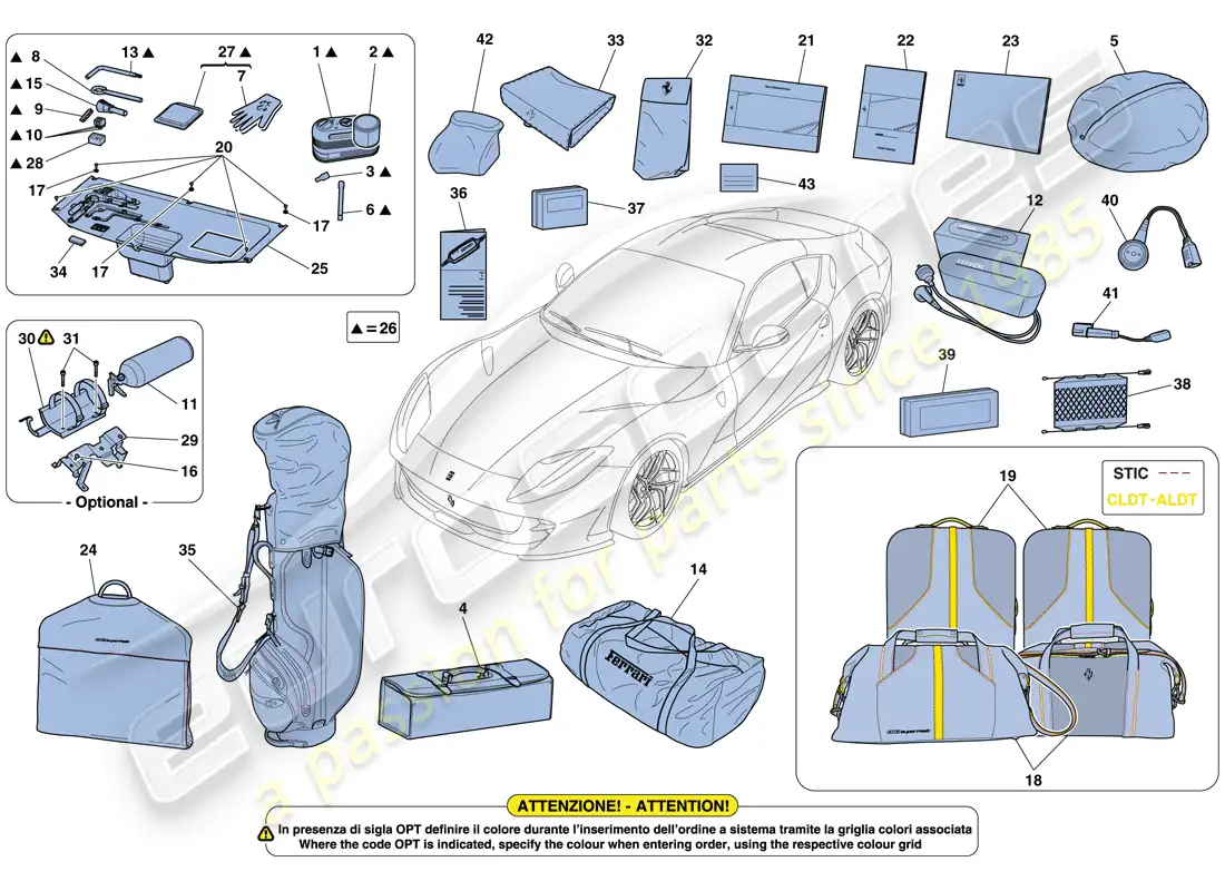ferrari 812 superfast (europe) herramientas y accesorios suministrados con el vehículo diagrama de piezas