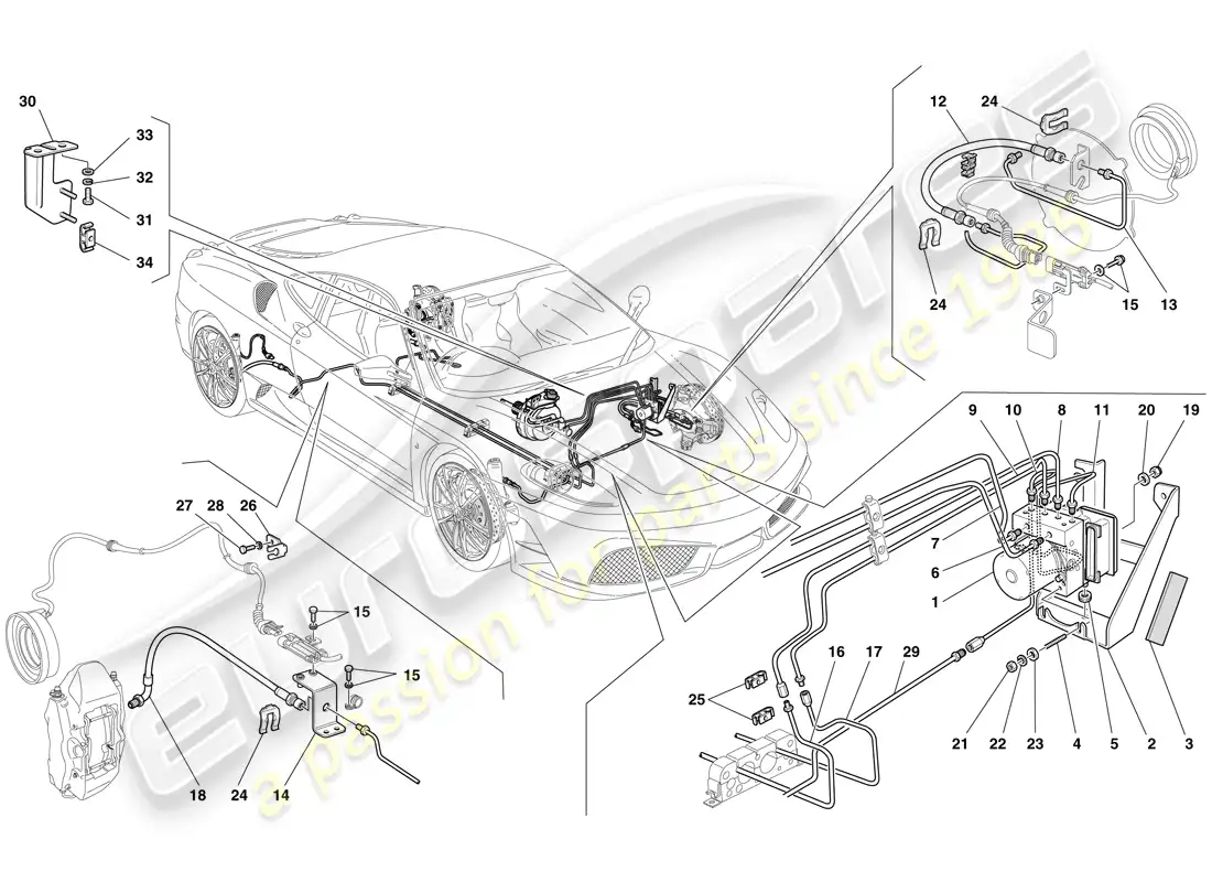 ferrari f430 scuderia spider 16m (rhd) brake system diagrama de piezas