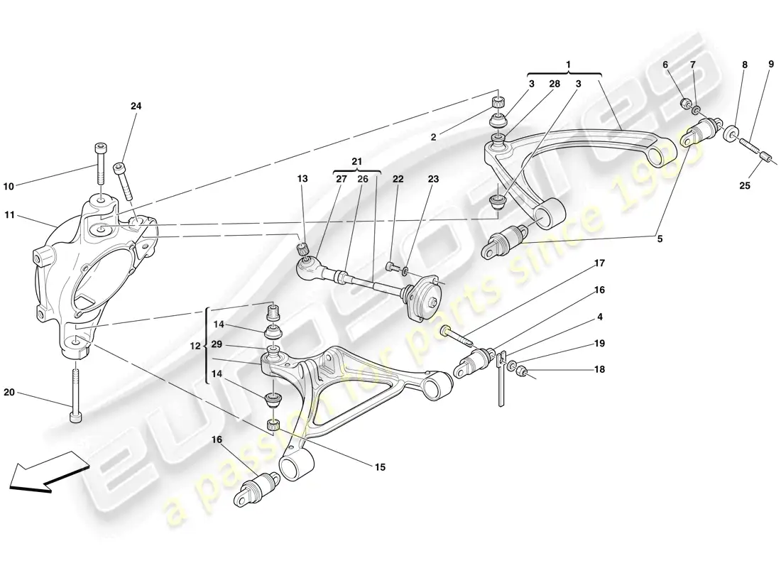 ferrari f430 spider (rhd) suspensión trasera - brazos diagrama de piezas
