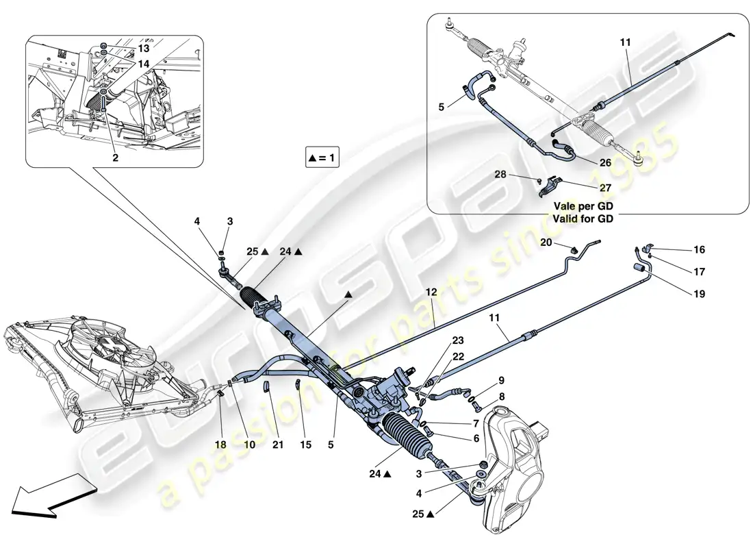 ferrari 488 spider (rhd) caja de dirección asistida hidráulica diagrama de piezas