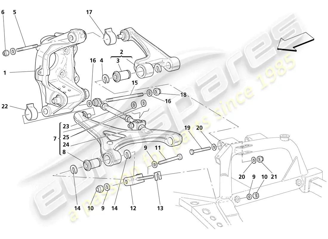 maserati trofeo suspensión trasera: horquillas diagrama de piezas
