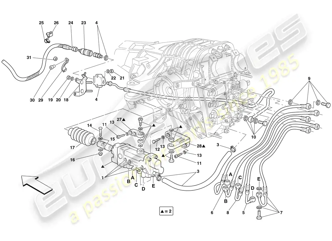 ferrari 599 sa aperta (rhd) f1 control hidráulico del embrague diagrama de piezas