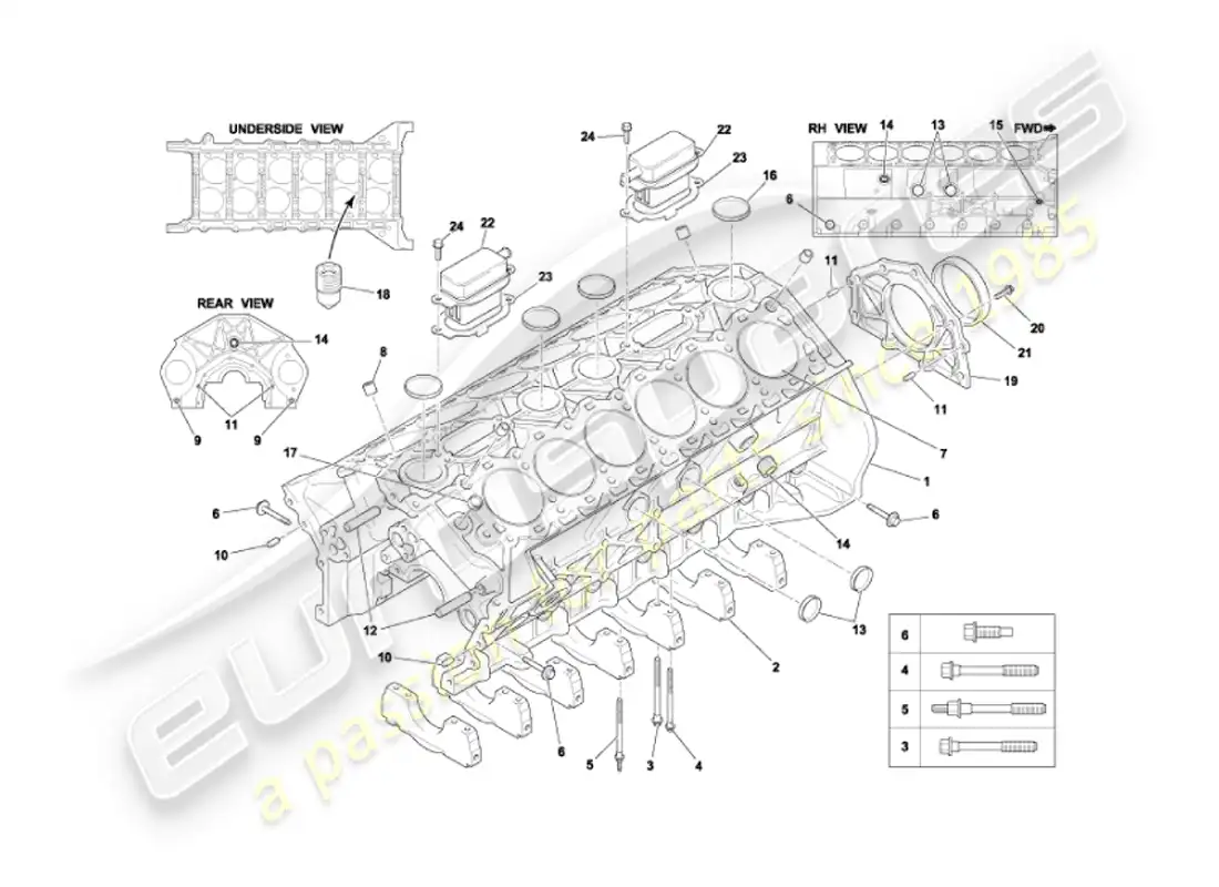aston martin vanquish (2007) bloque cilíndrico diagrama de piezas