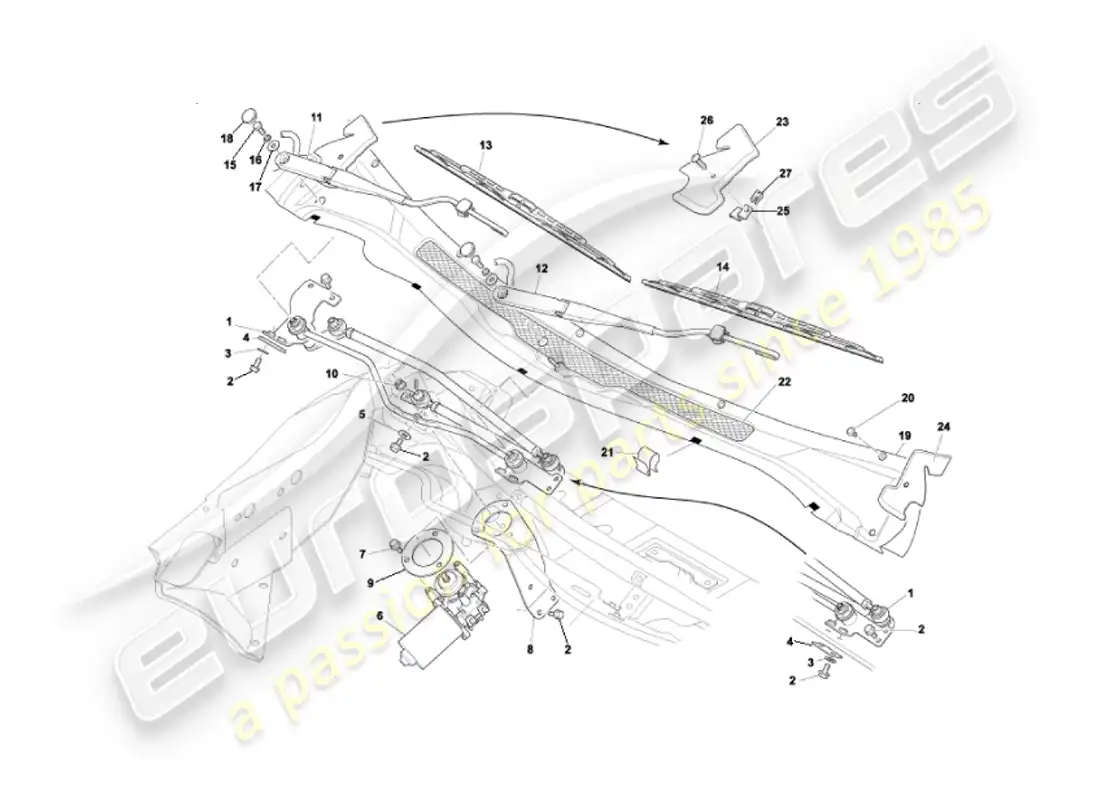 aston martin vanquish (2002) limpiaparabrisas diagrama de piezas