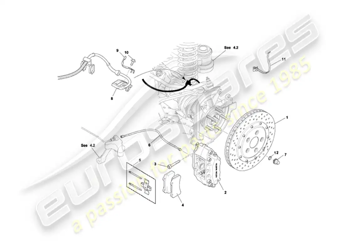 aston martin vanquish (2005) rear brakes diagrama de piezas