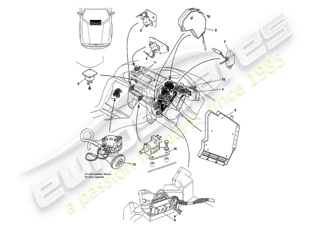 aston martin v8 volante (1998) sensores, interruptores, solenoides, motores, etc. diagrama de piezas