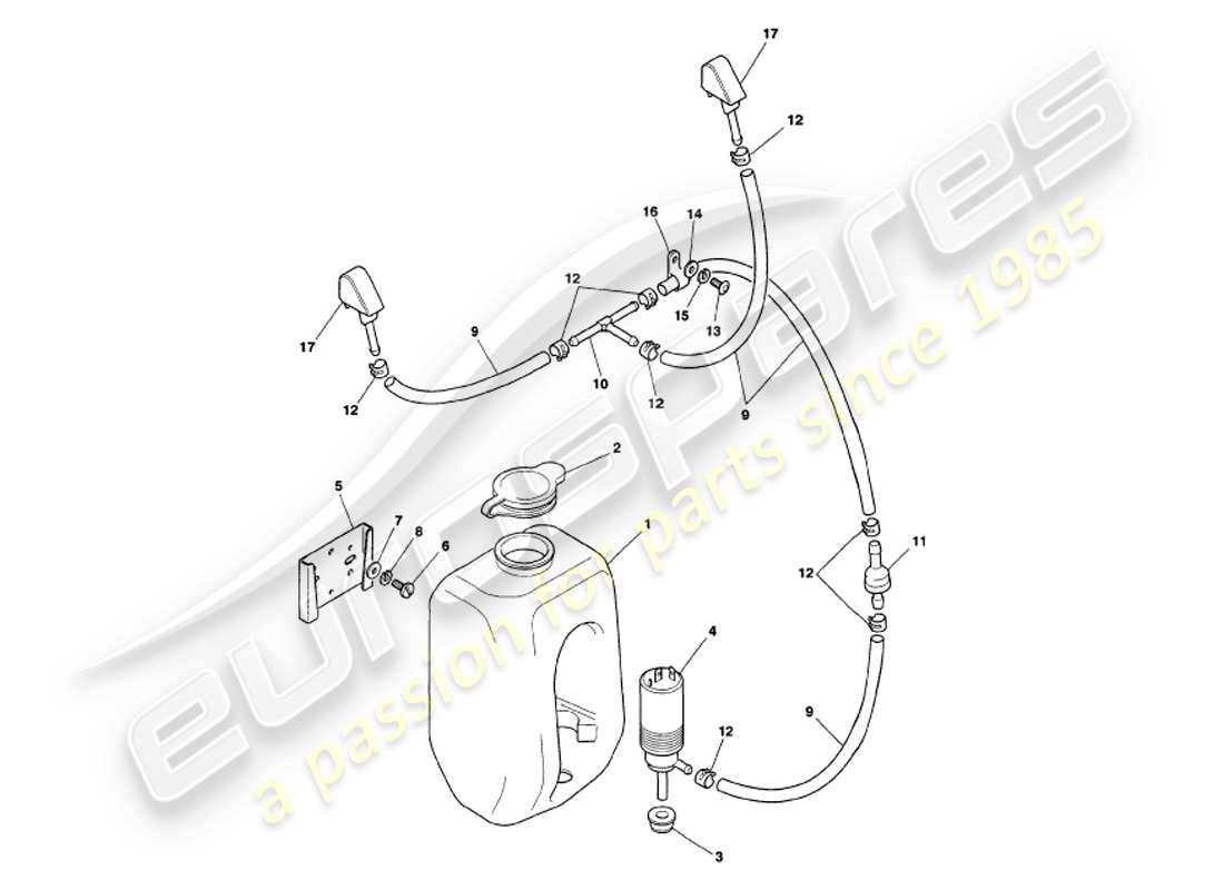 aston martin v8 volante (1998) lavaparabrisas diagrama de piezas