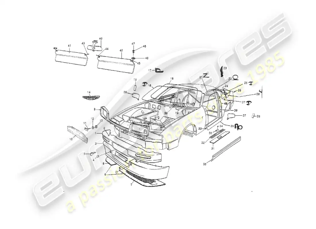 aston martin v8 virage (2000) cuerpo, delantero diagrama de piezas