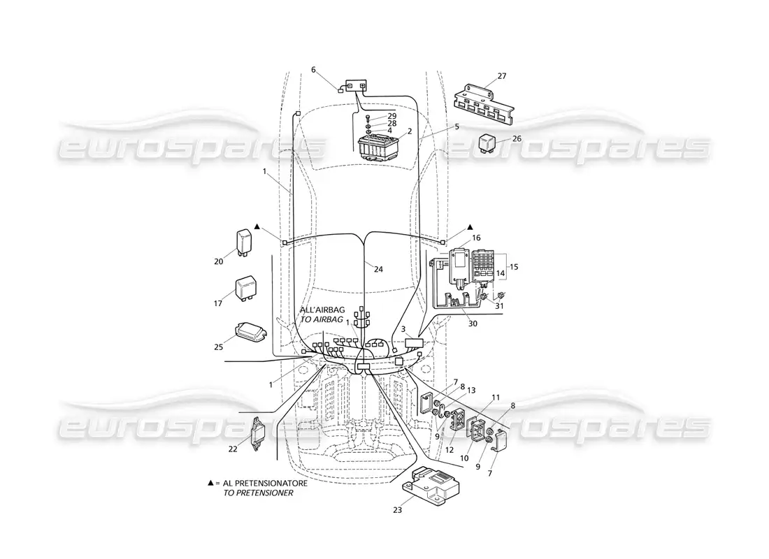 maserati qtp v8 evoluzione eléctrico. sistema: diagrama de piezas del tablero y la batería (transmisión derecha)