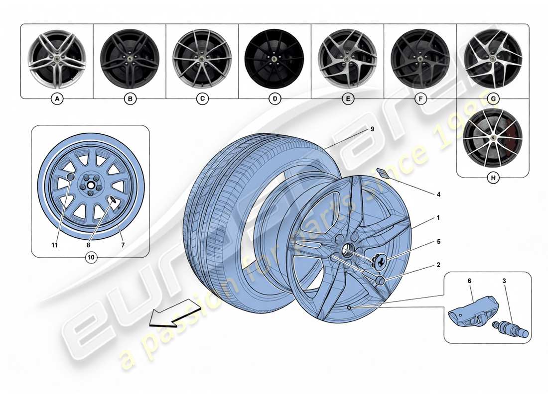 ferrari 812 superfast ruedas diagrama de piezas