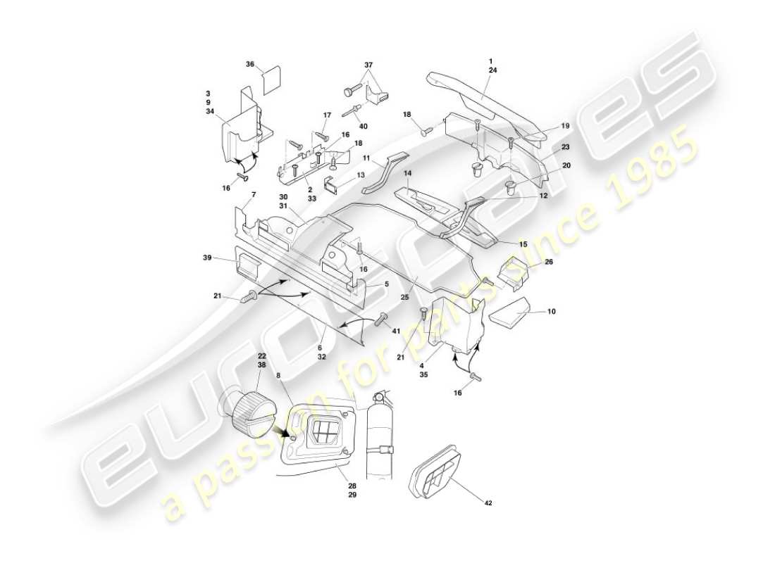 aston martin vanquish (2003) carcasa del maletero y esteras diagrama de piezas