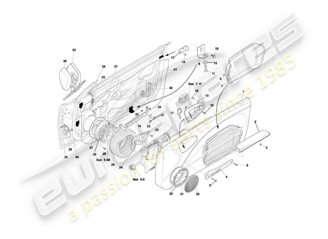 aston martin vanquish (2005) marcos de puertas y herrajes diagrama de piezas