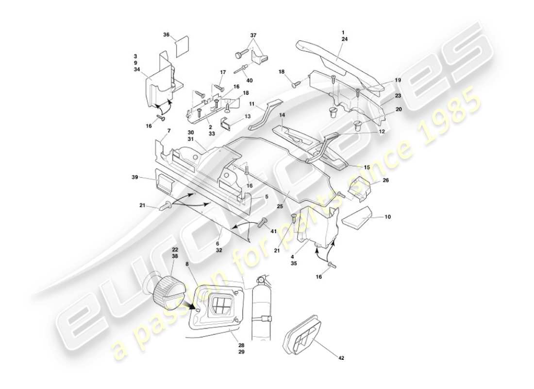 aston martin vanquish (2004) carcasa del maletero y esteras diagrama de piezas