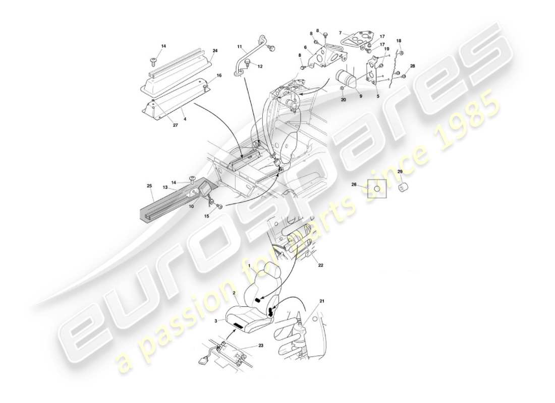 aston martin vanquish (2005) asientos delanteros y cinturones diagrama de piezas