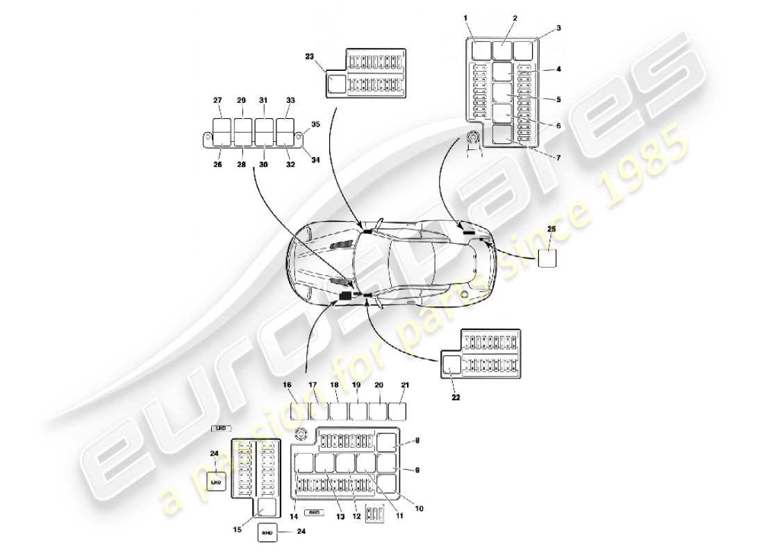 aston martin vanquish (2006) relés diagrama de piezas