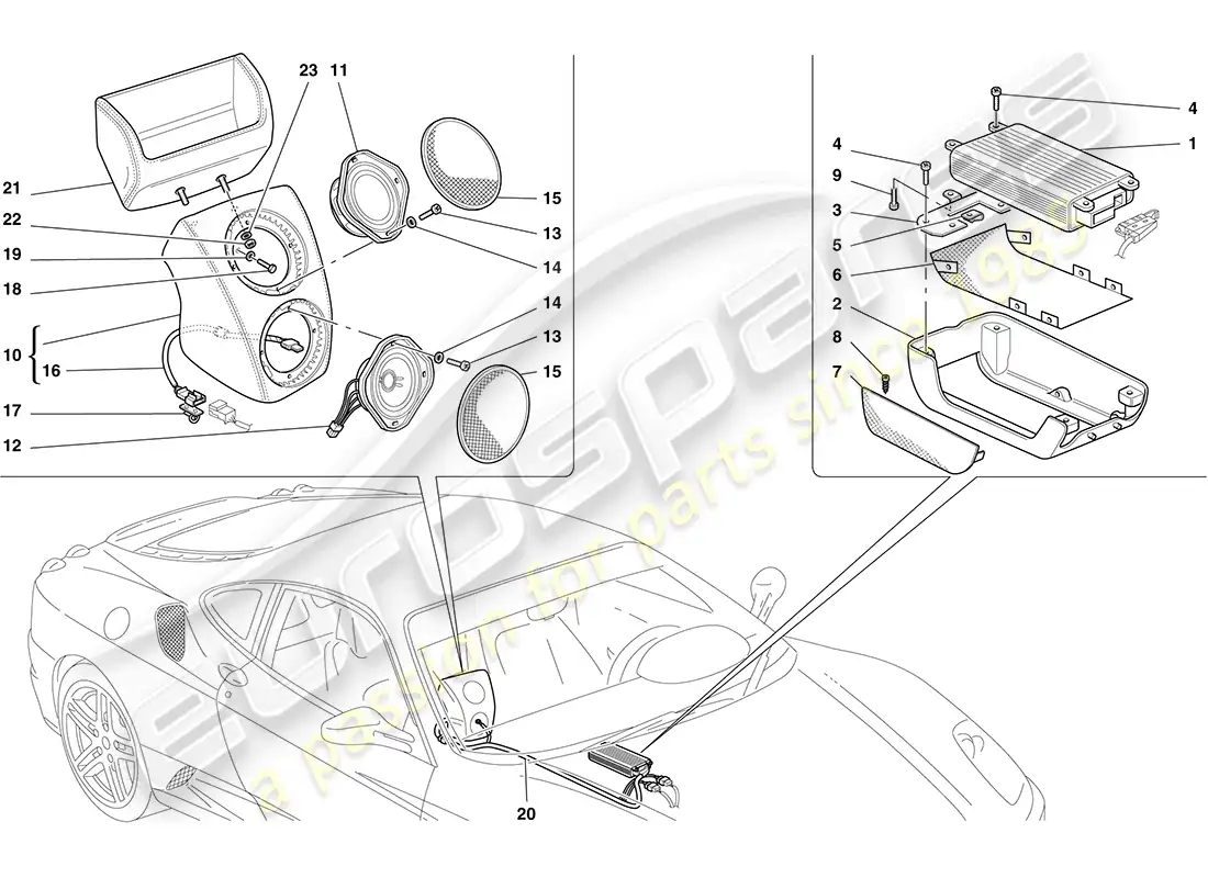 ferrari f430 coupe (rhd) sistema amplificador de radio diagrama de piezas