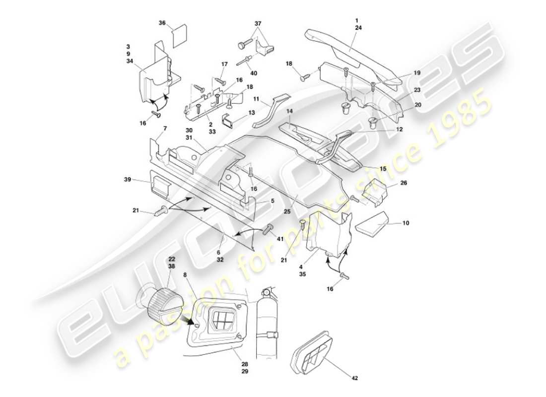 aston martin vanquish (2007) carcasa del maletero y esteras diagrama de piezas