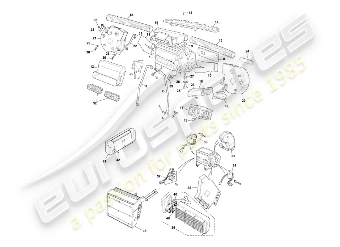 aston martin db7 vantage (2003) diagrama de piezas de instalación interior