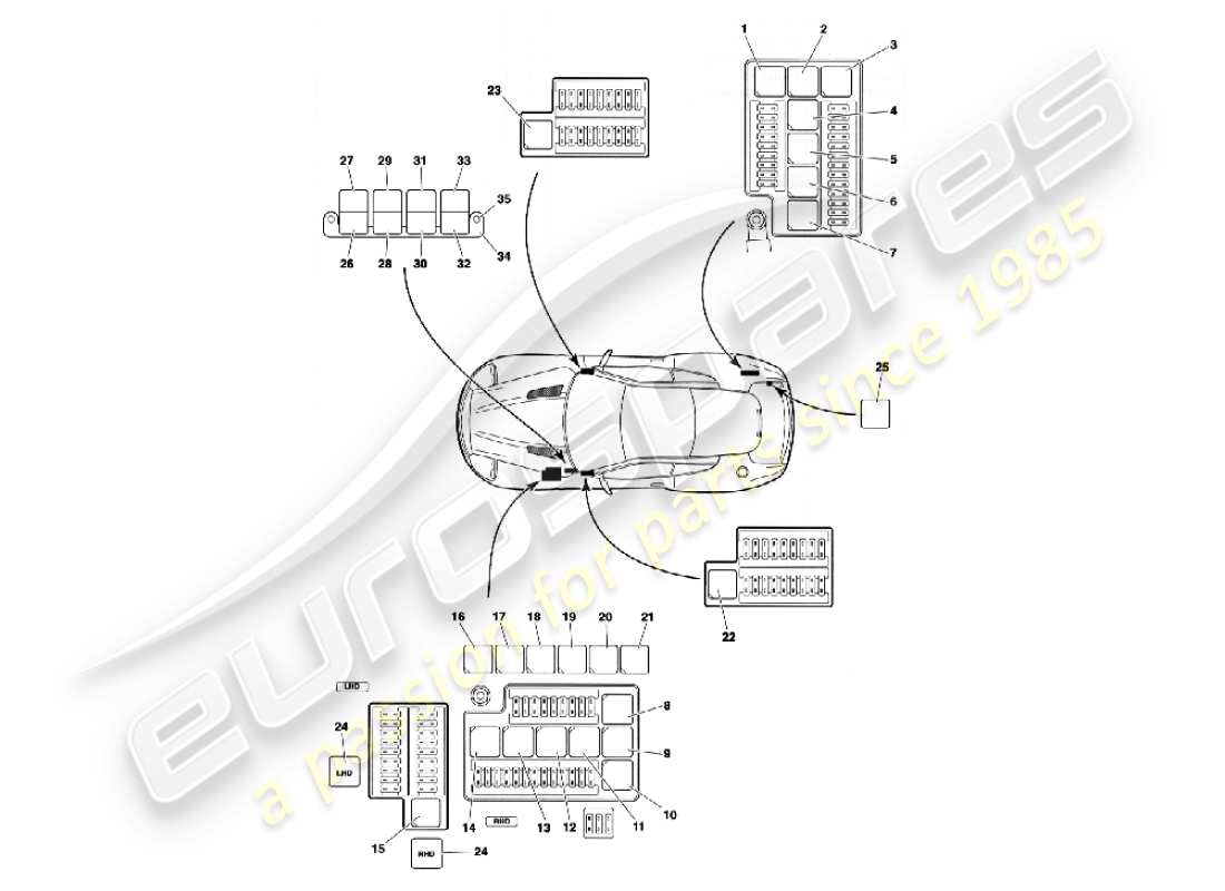 aston martin vanquish (2007) relés diagrama de piezas