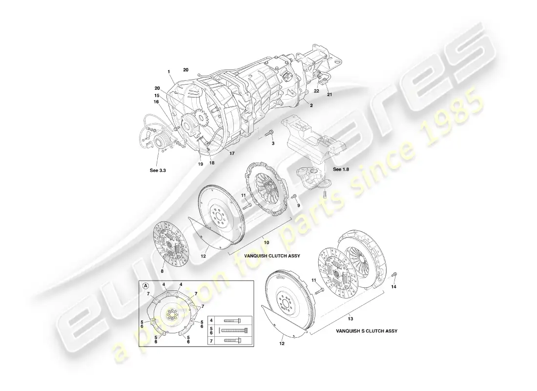 aston martin vanquish (2006) caja de cambios y embrague asm diagrama de piezas