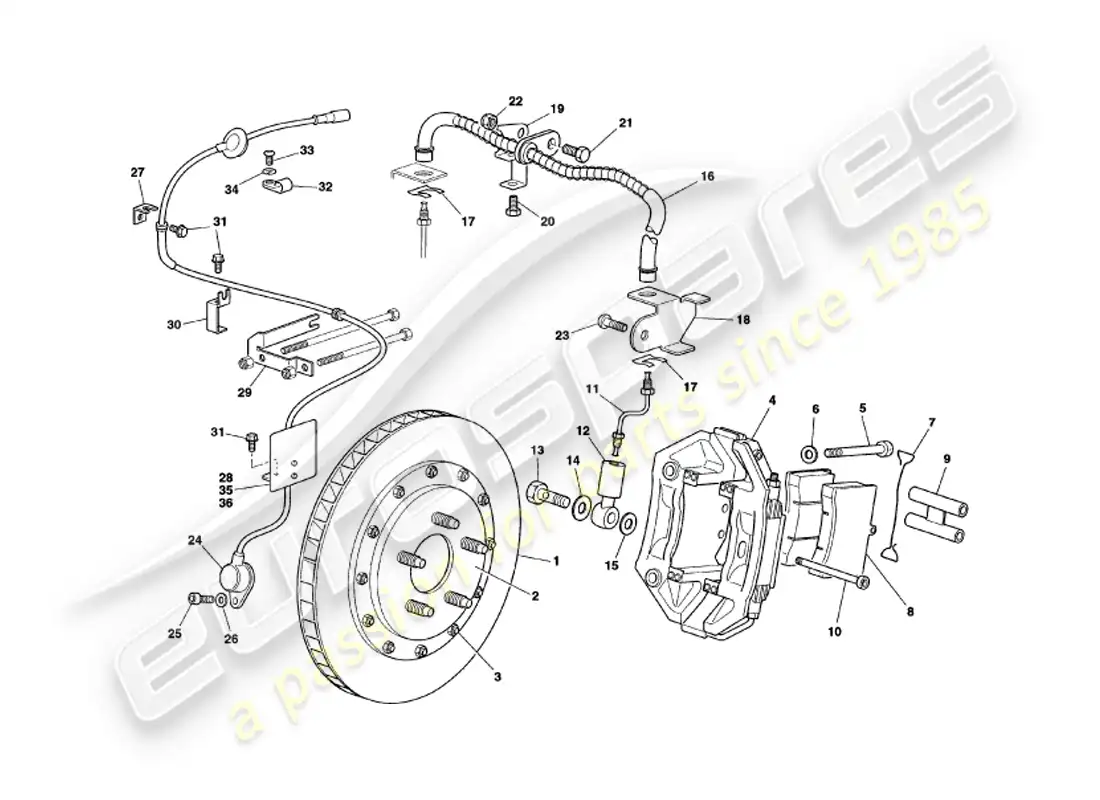 aston martin v8 coupe (1999) frenos delanteros diagrama de piezas