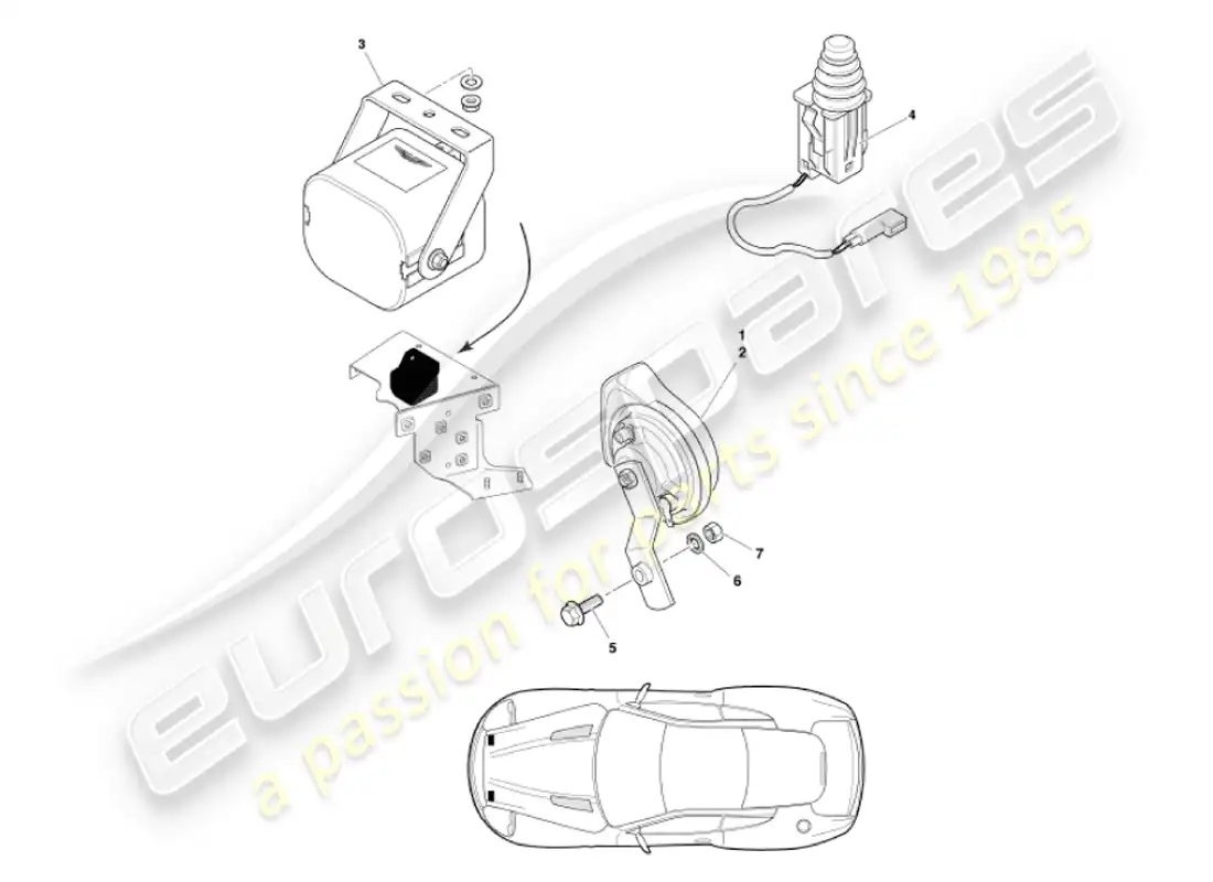 aston martin vanquish (2007) diagrama de piezas de los componentes debajo del capó