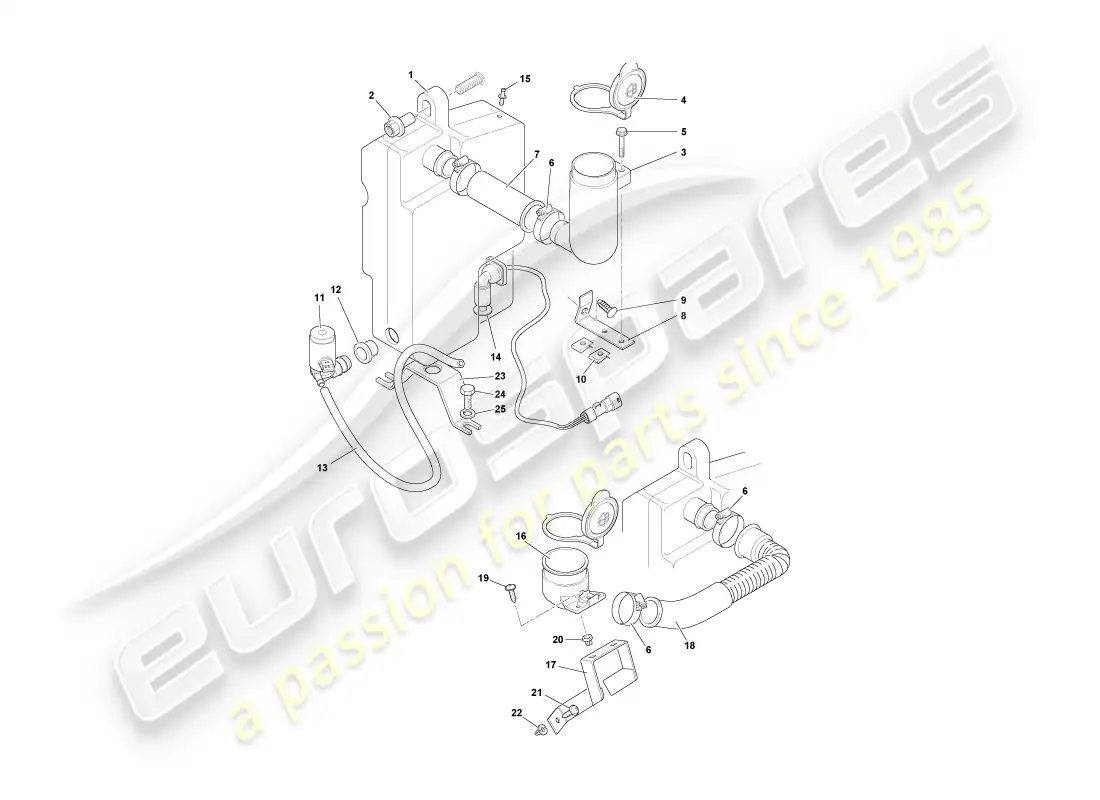 aston martin db7 vantage (2003) diagrama de piezas de los lavaparabrisas