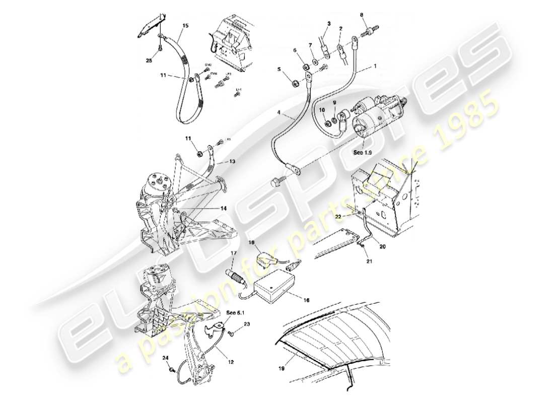 aston martin vanquish (2007) batería y cables diagrama de piezas