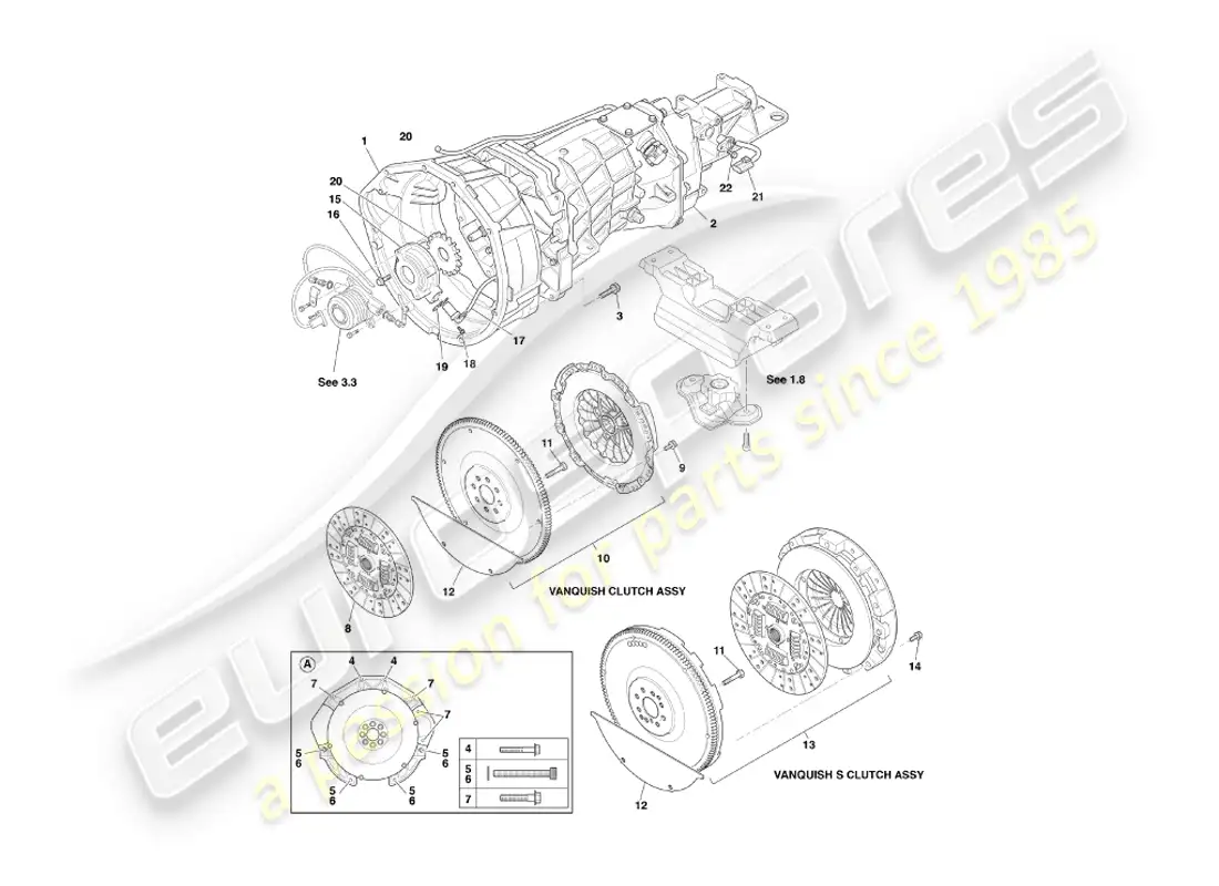 aston martin vanquish (2004) caja de cambios y embrague asm diagrama de piezas