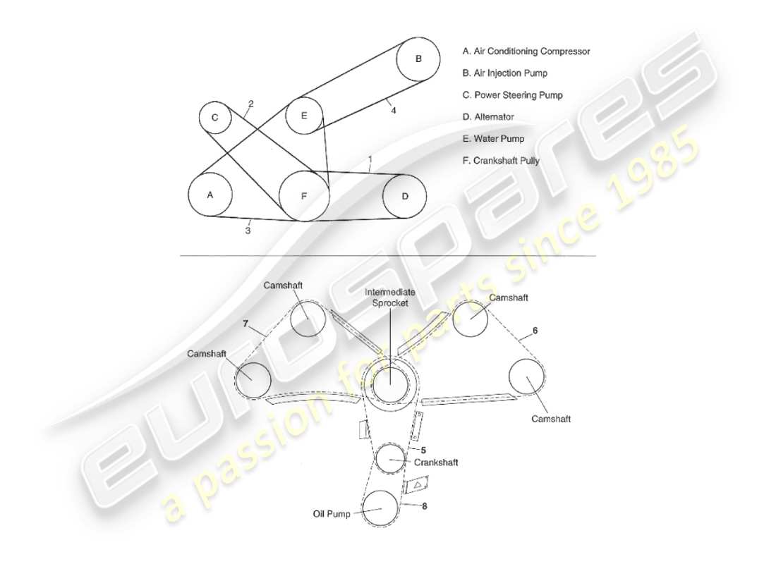 aston martin v8 virage (2000) diagrama de piezas de correas y cadenas