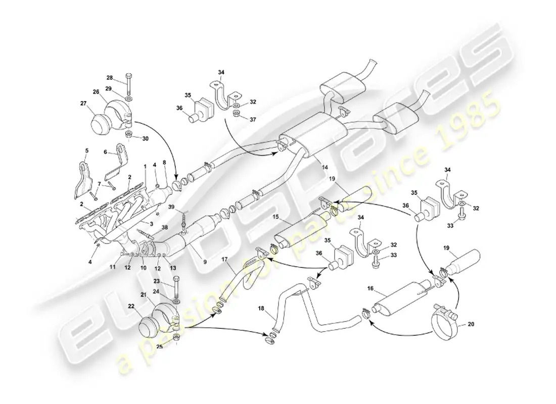 aston martin db7 vantage (2003) diagrama de piezas del sistema de escape