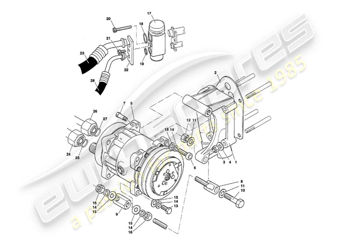 aston martin v8 volante (1999) diagrama de piezas de instalación del compartimento del motor
