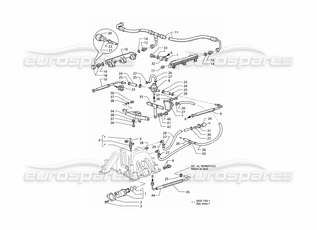 maserati qtp v6 (1996) accesorios del sistema de inyección (lhd) diagrama de piezas