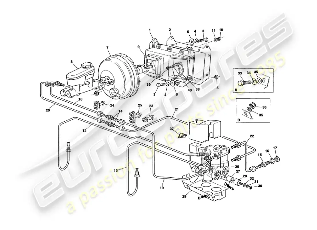 aston martin v8 volante (1999) servo y modulador diagrama de piezas