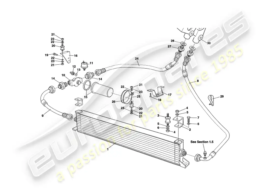 aston martin v8 volante (2000) sistema de enfriamiento de aceite diagrama de piezas
