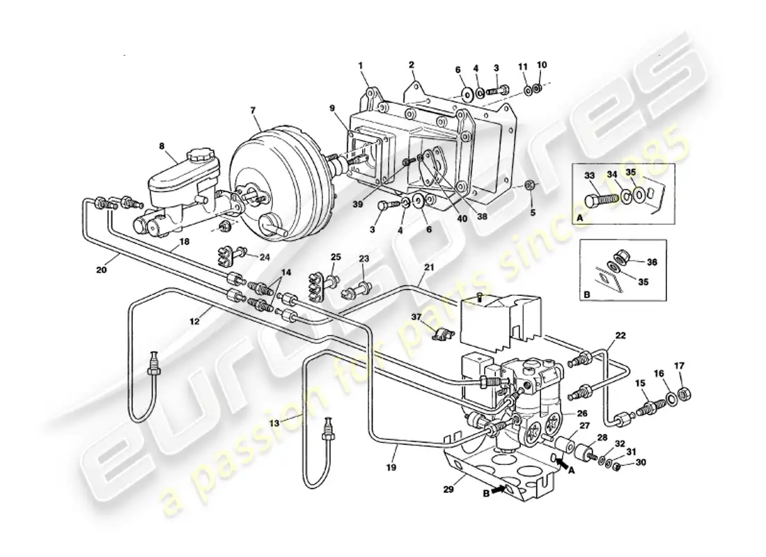 aston martin v8 volante (2000) servo y modulador diagrama de piezas