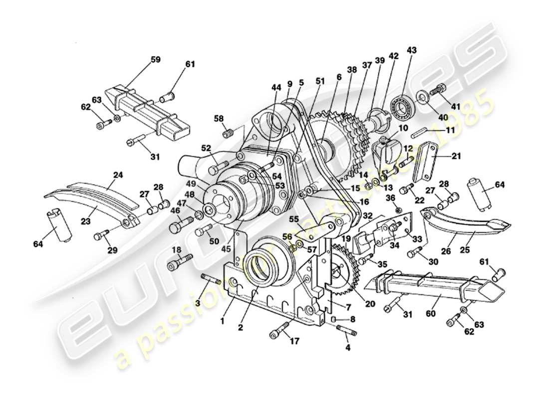 aston martin v8 volante (2000) diagrama de piezas de caja de distribución, bomba de agua y ruedas dentadas