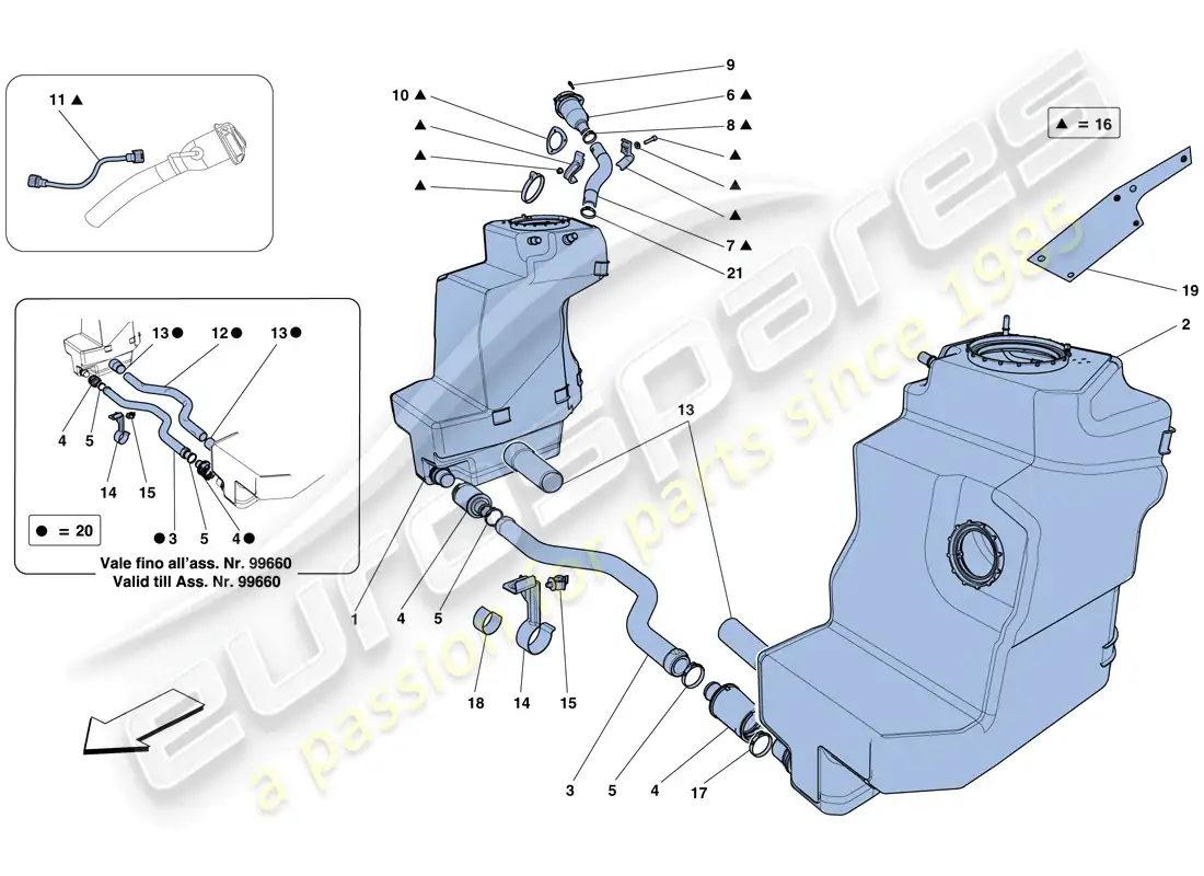 ferrari 458 italia (rhd) depósitos de combustible y cuello de llenado diagrama de piezas