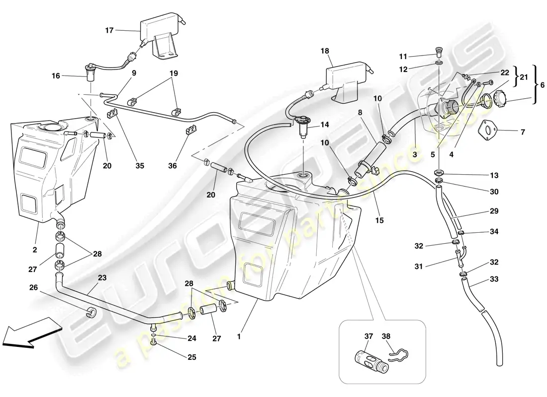 ferrari f430 spider (usa) depósitos de combustible y cuello de llenado diagrama de piezas