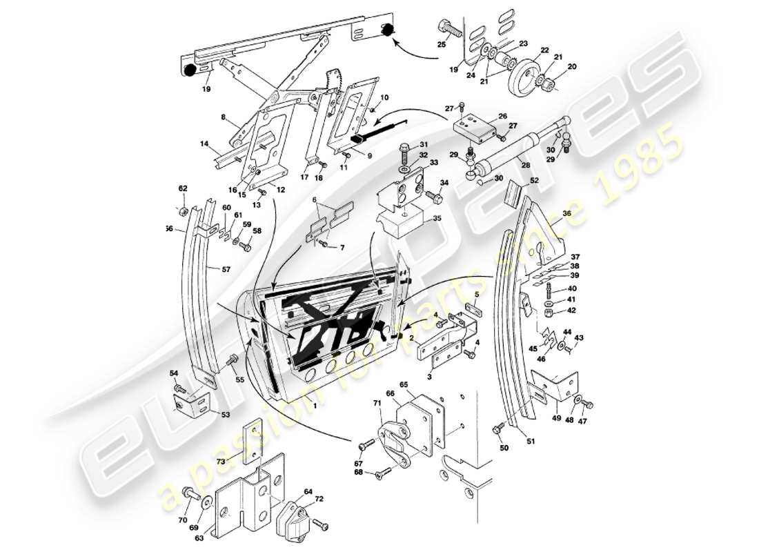 aston martin v8 volante (1999) diagrama de piezas de puertas