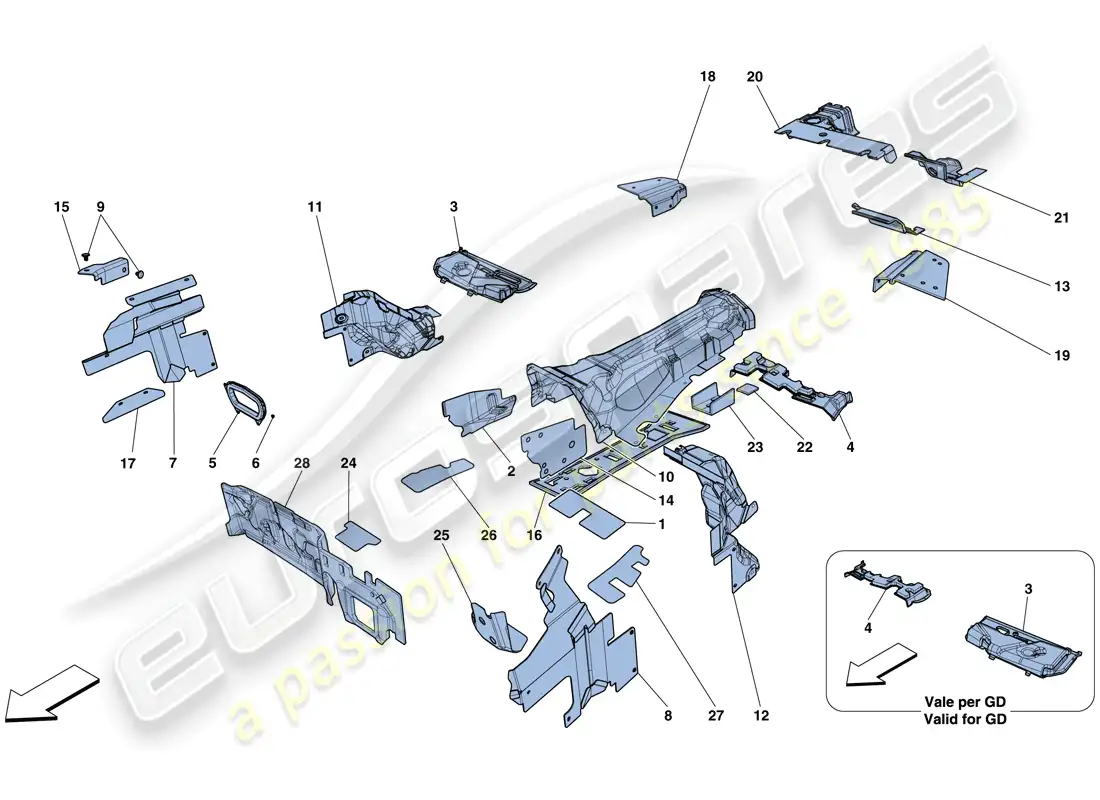 ferrari f12 tdf (rhd) aislamiento diagrama de piezas
