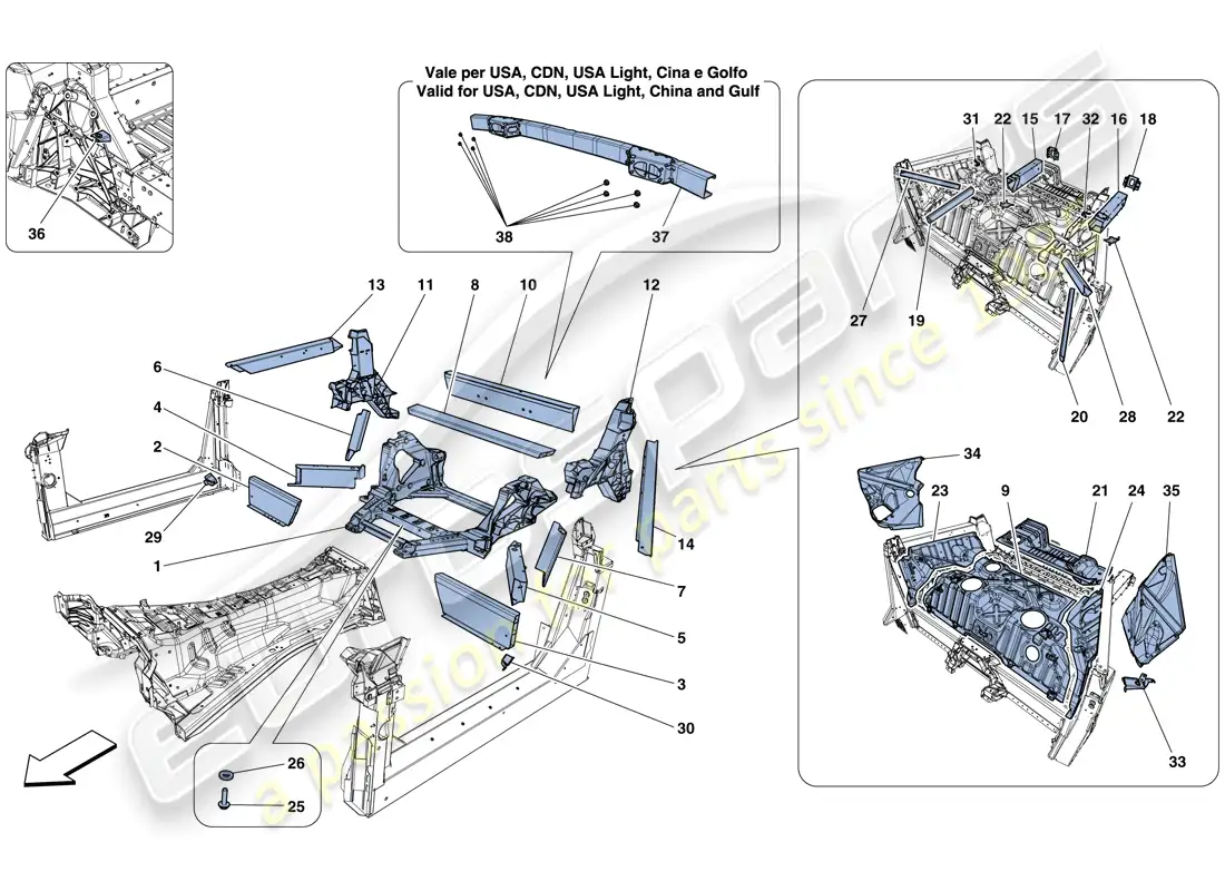 ferrari 812 superfast (europe) estructuras y elementos trasero del vehículo diagrama de piezas