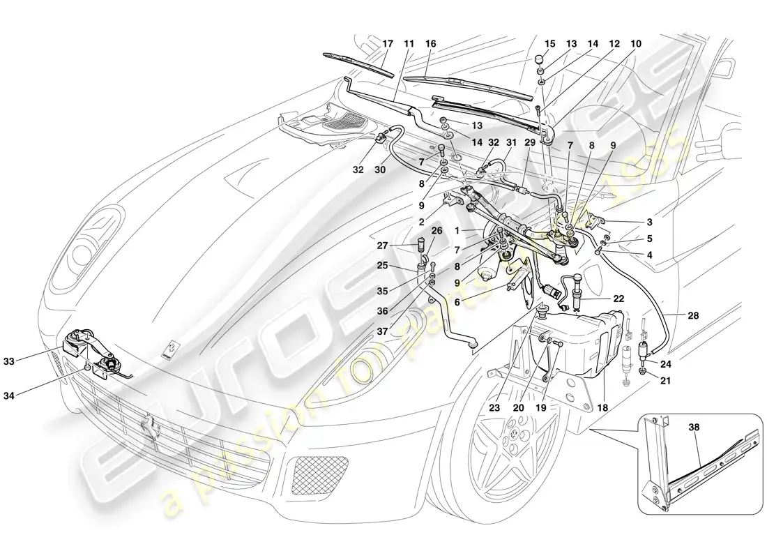 ferrari 599 gtb fiorano (usa) limpiaparabrisas, arandela y bocina diagrama de piezas