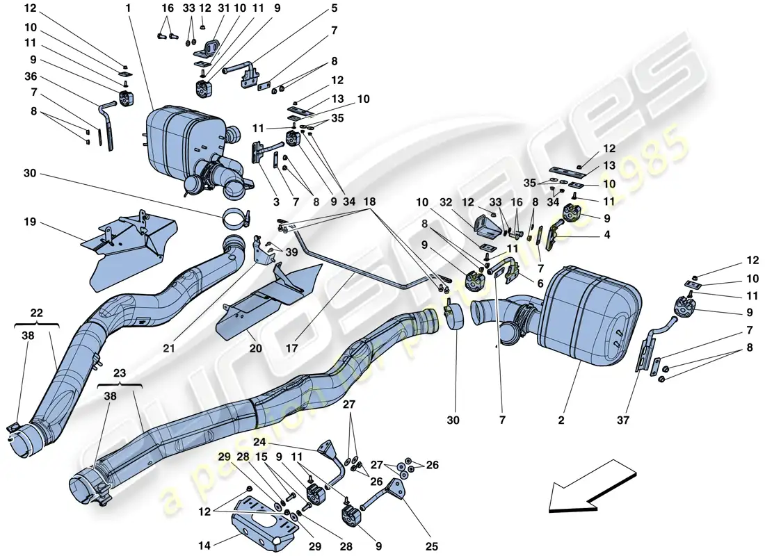 ferrari f12 tdf (usa) silenciadores diagrama de piezas