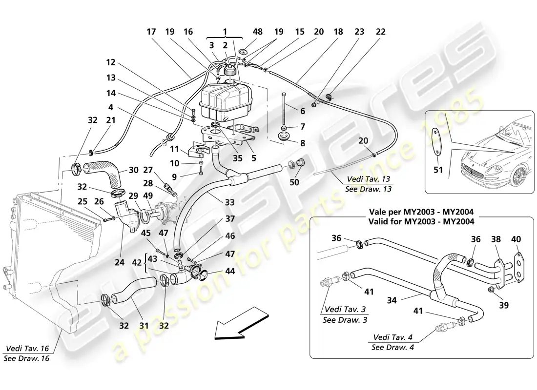 maserati trofeo nourice - sistema de enfriamiento diagrama de piezas