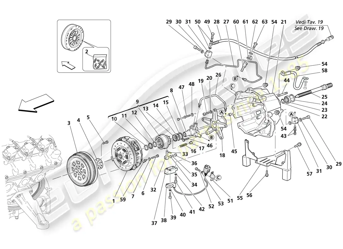 maserati trofeo embrague y controles diagrama de piezas